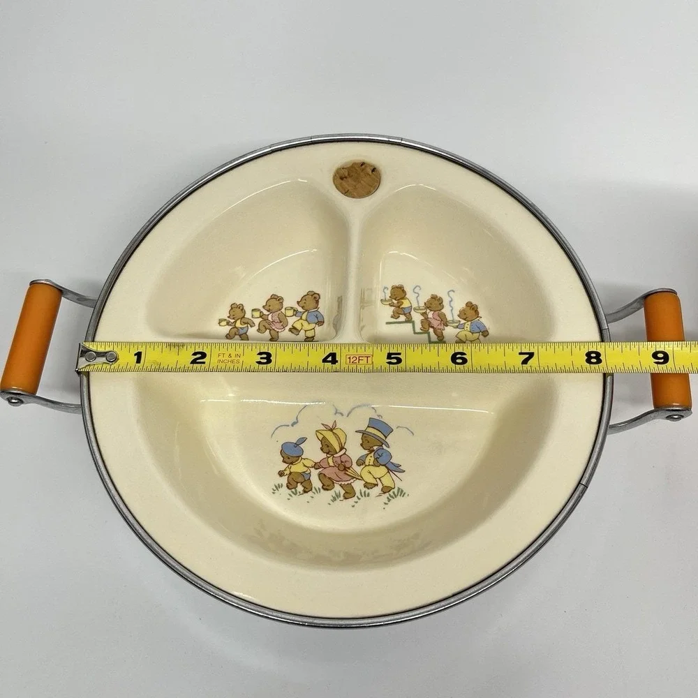 Vintage 1940s Excello Chromium Baby Food Warming Dish Divided Bakelite Handles